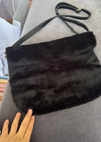 Siyah Peluş Kadın Omuz Çantası - Görsel 4