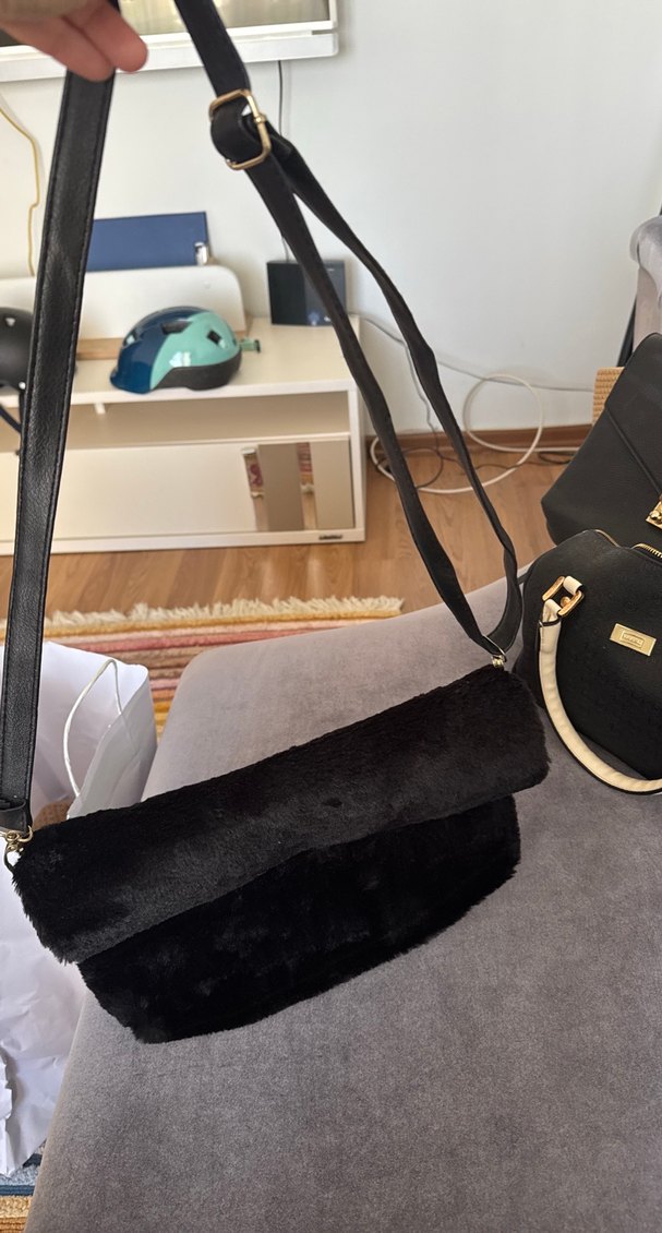 Siyah Peluş Kadın Omuz Çantası - Görsel 2