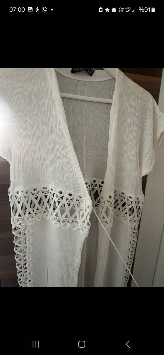 Uzun Beyaz Bağcıklı pareo Bohem Pareo - Görsel 3