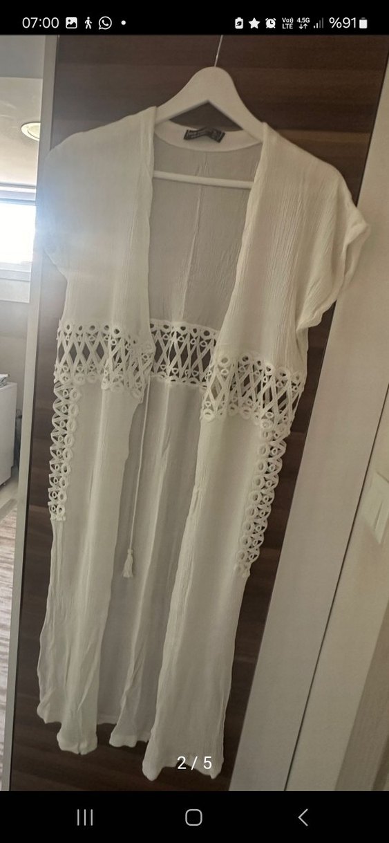 Uzun Beyaz Bağcıklı pareo Bohem Pareo - Görsel 5