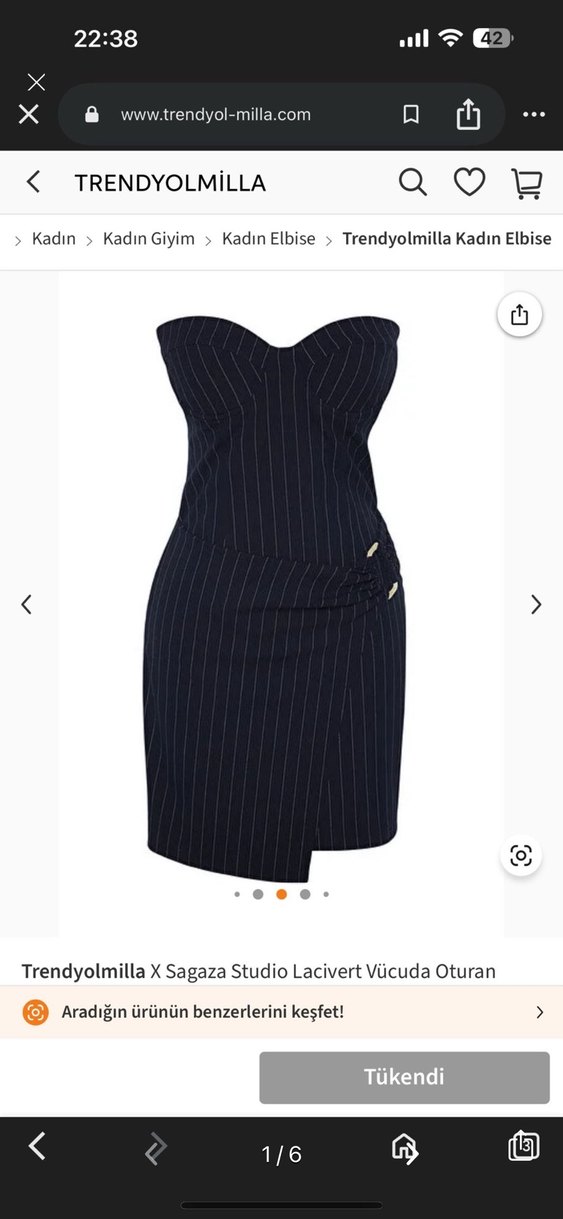 Lacivert Çizgili Straplez Mini Elbise - Görsel 2