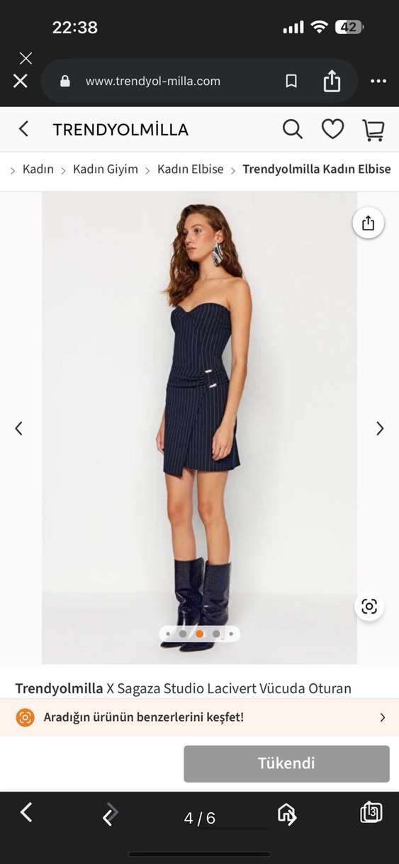 Lacivert Çizgili Straplez Mini Elbise - Görsel 3