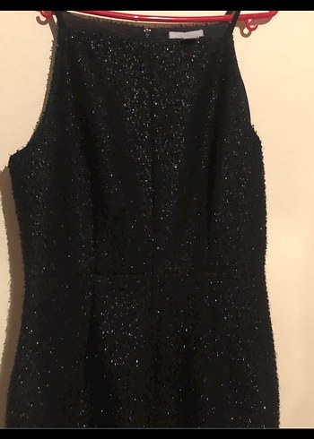 Simli Siyah halter Yaka Midi Elbise - Görsel 2