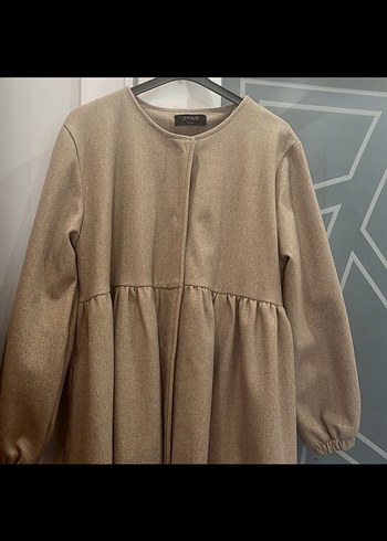 Bej Uzun  Yüksek Yaka kaşe kaban - Görsel 7