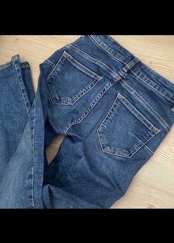 Düğmeli Lacivert Kadın Denim Pantolon - Görsel 4