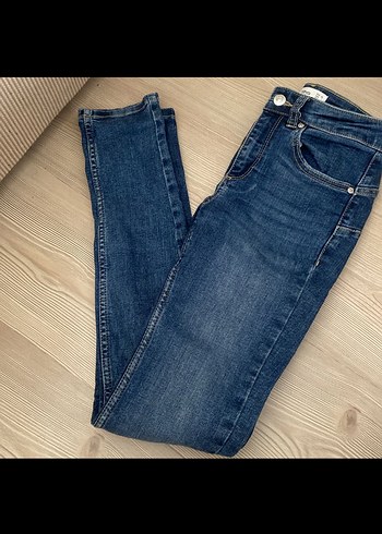 Düğmeli Lacivert Kadın Denim Pantolon - Görsel 3