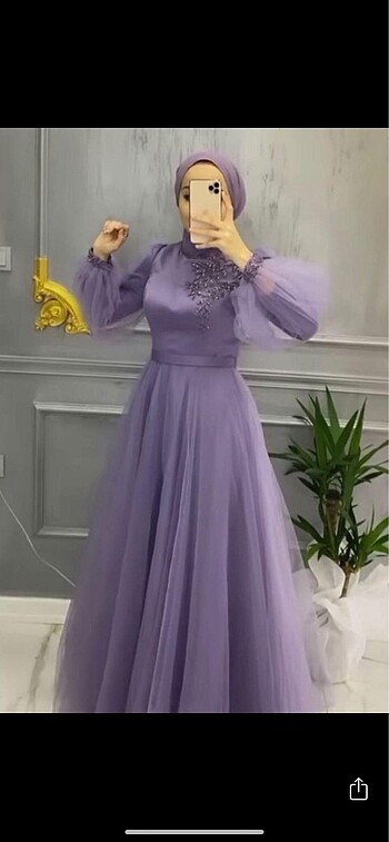 Henna taşlı çok şık tüllü abiye