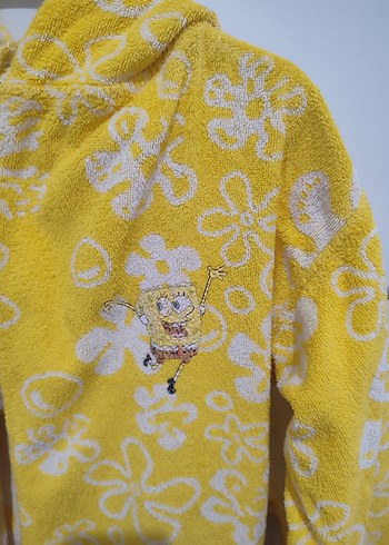 Sarı Çiçek Desenli Kız Çocuk Bornoz - Görsel 3