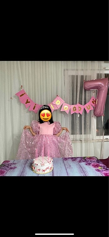 8 Yaş Beden Pembe renk doğum günü elbisesi
