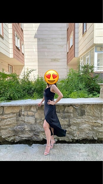 Siyah astarlı dokuma saten şık abiye elbise