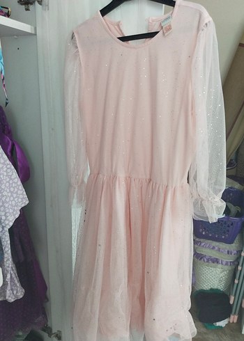Pembe Uzun Kollu Kız Elbisesi