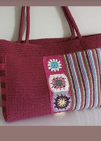 Beden çeşitli Renk Çiçek Desenli Renkli Örgü Kadın Çantası