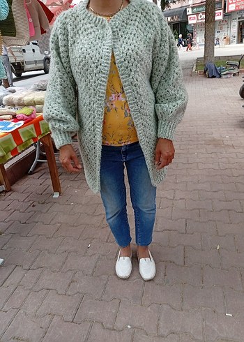 m Beden Uzun Bohem yeşil Örgü Kadın Hırka