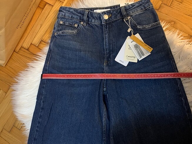 36 Beden lacivert Renk Mango lacivert mavi yüksek belli wide leg jean kot pantolon
