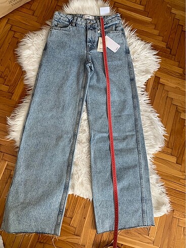 34 Beden Mango yüksel bel mavi wide leg jean kot pantolon