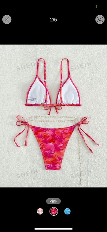 Sheinside Shein pembe turuncu bikini takımı ipli