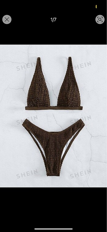 m Beden Shein kahverengi dokulu üçgen bikini takımı