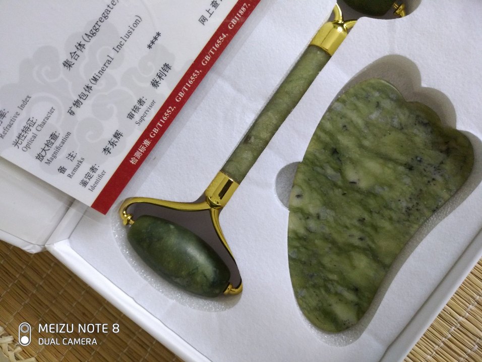 Doğal Yeşim Taşlı Yüz Masaj Aleti set sertifikalı doğal taş - Görsel 2