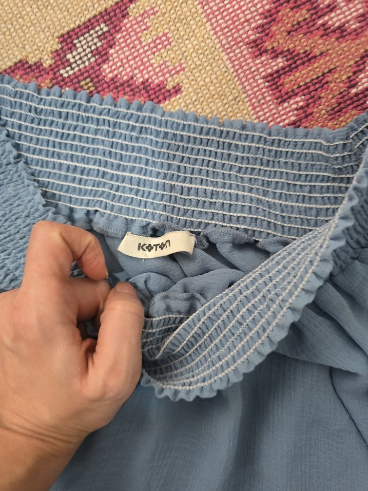 Dantel Detaylı Mavi Bohem Bluz - Görsel 3