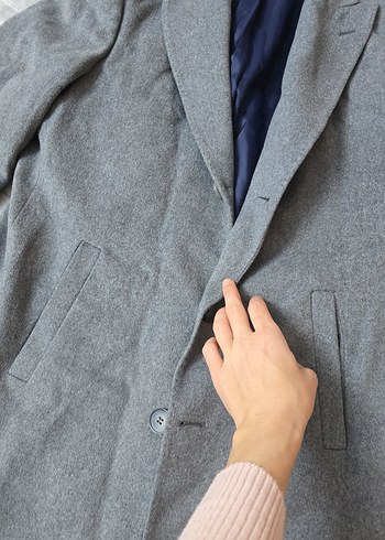 Gri Erkek Düğmeli Midi Ceket - Görsel 3