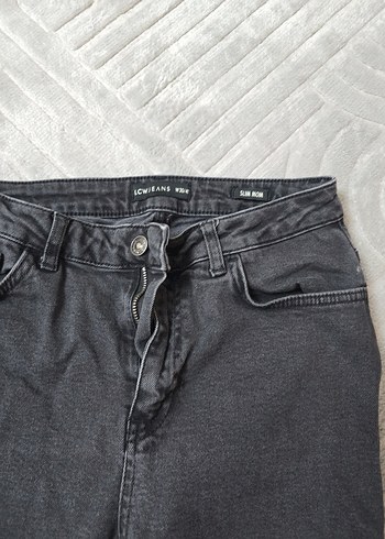 Gri Bol Kesim Midi Kot Pantolon - Görsel 3