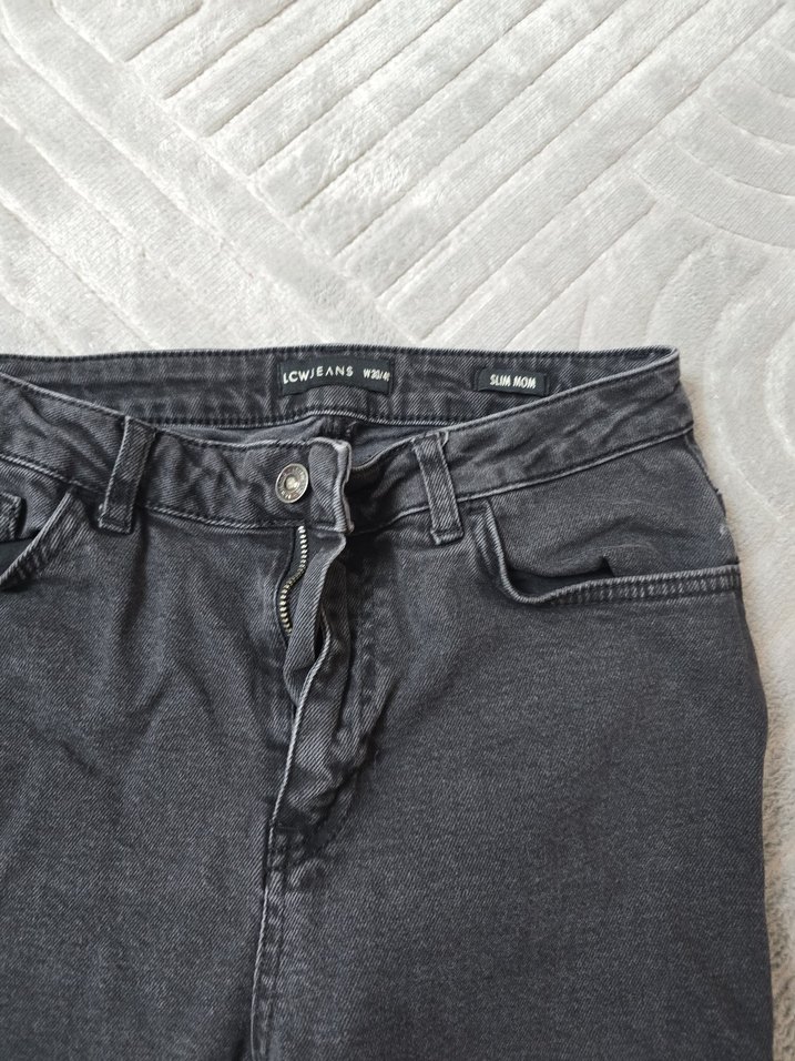 Gri Bol Kesim Midi Kot Pantolon - Görsel 3