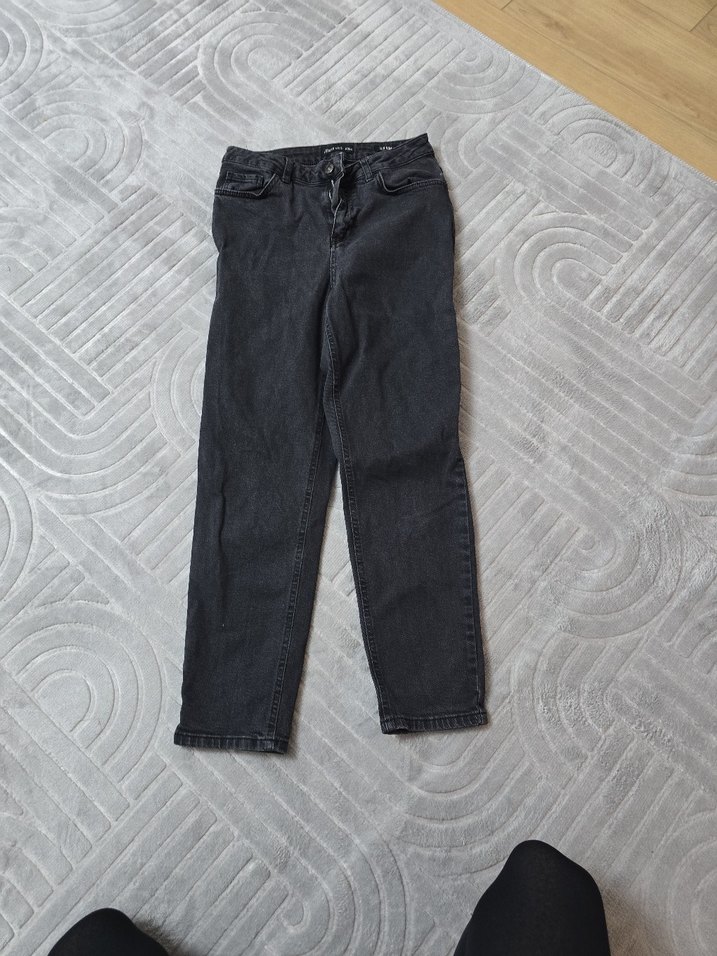 Gri Bol Kesim Midi Kot Pantolon - Görsel 2