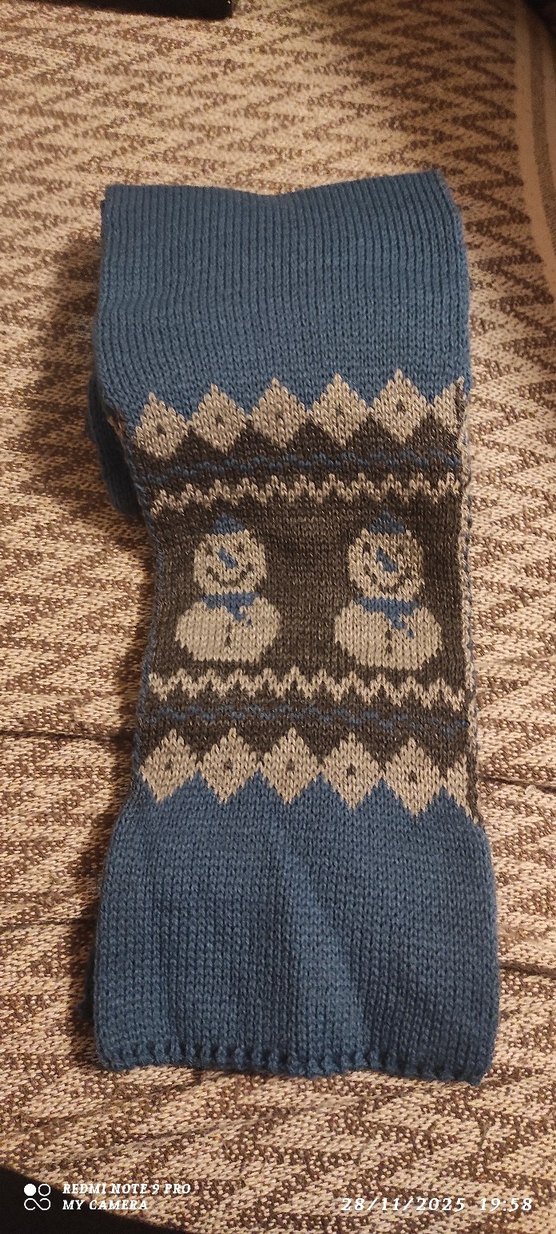 Erkek Çocuk Örgü Mavi Eldiven ve Atkı Seti - Görsel 2