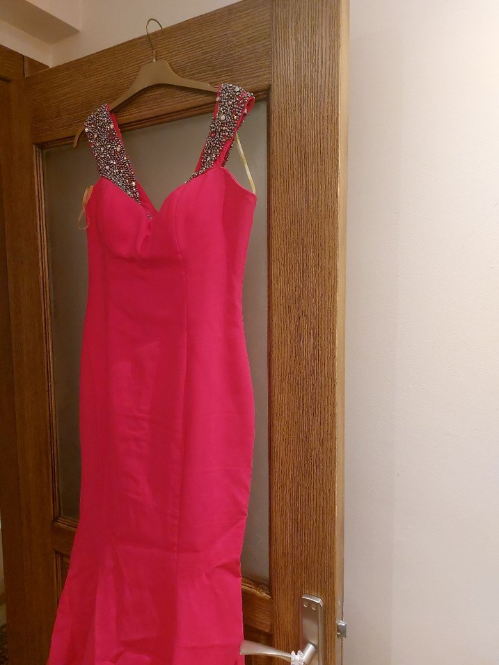 Pullu Askılı Uzun Pembe Abiye Elbise - Görsel 2