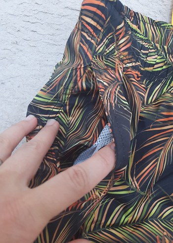 s/m Beden Erkek Kahverengi Bağcıklı Desenli deniz Şortu