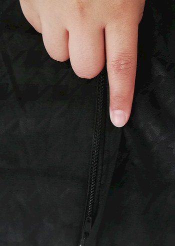 Boydan fermuarlı,Siyah deri detaylı Gri Mini Elbise - Görsel 8