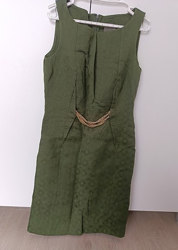 kalın kumaş, kendinden desenli şık elbise - Görsel 3