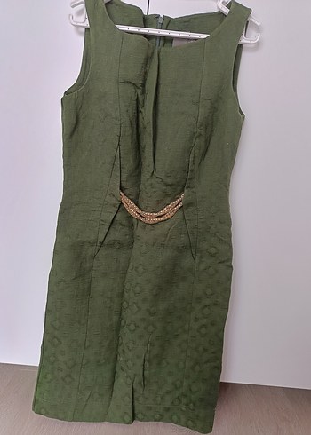 kalın kumaş, kendinden desenli şık elbise - Görsel 2