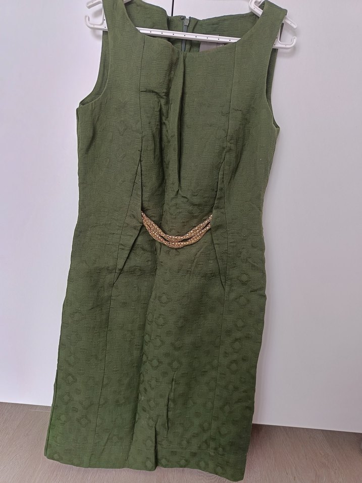 kalın kumaş, kendinden desenli şık elbise - Görsel 2