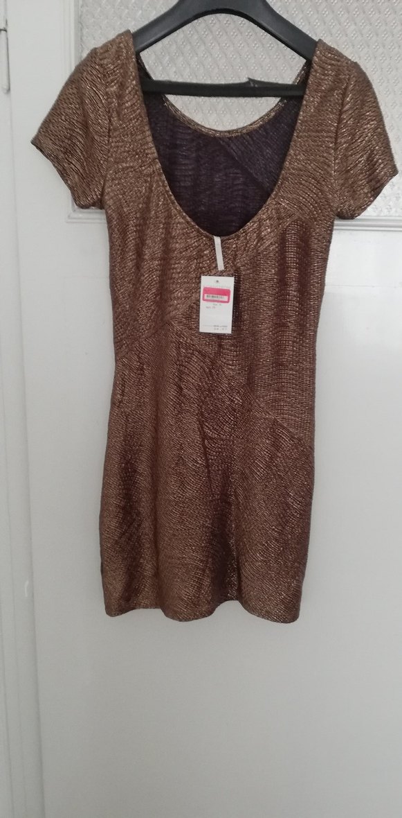 Kahverengi deri ve hasır Desenli kısa Elbise - Görsel 2