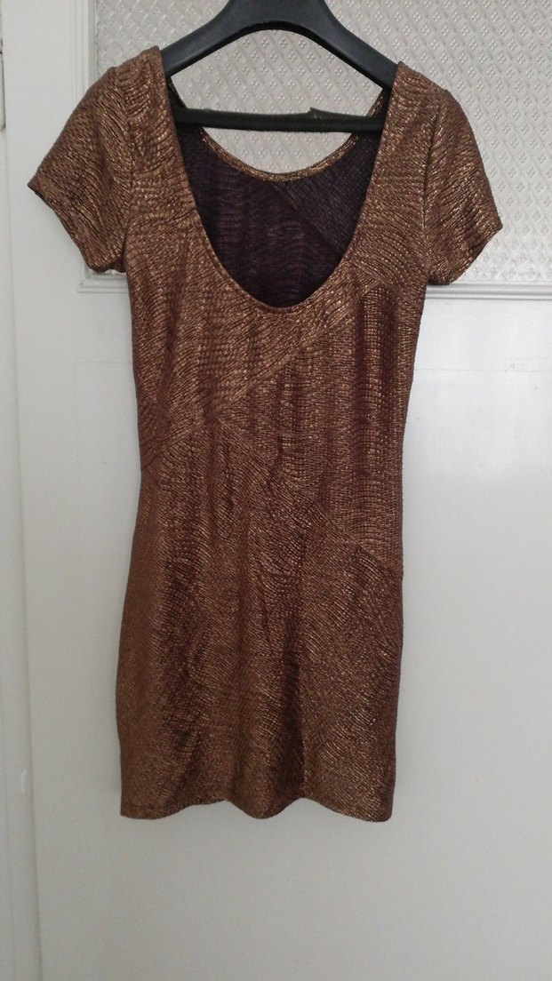 Kahverengi deri ve hasır Desenli kısa Elbise - Görsel 3