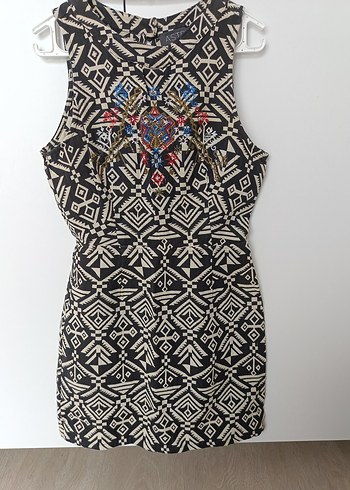 Nakışlı Boncuklu Bohem Kısa elbise - Görsel 4