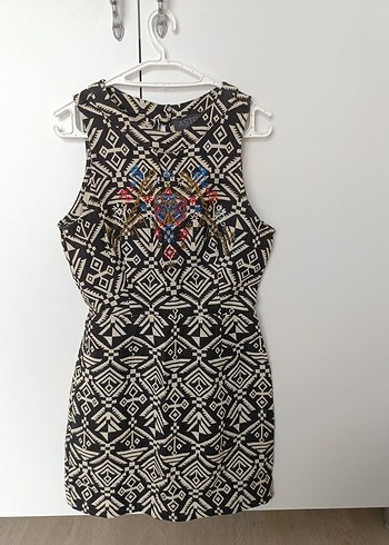 Nakışlı Boncuklu Bohem Kısa elbise - Görsel 2