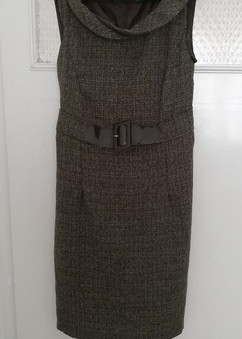 Kahverengi kaşe,kemerli midi elbise - Görsel 10