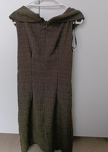 Kahverengi kaşe,kemerli midi elbise - Görsel 7