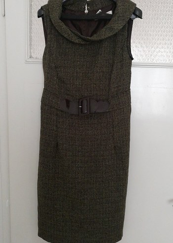 Kahverengi kaşe,kemerli midi elbise - Görsel 12