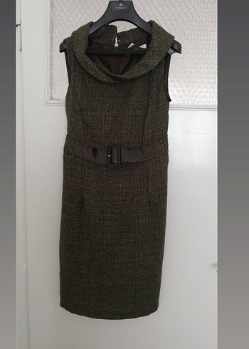 Kahverengi kaşe,kemerli midi elbise - Görsel 13