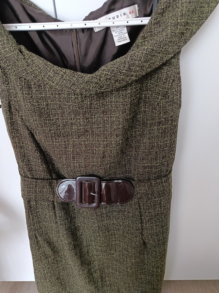 Kahverengi kaşe,kemerli midi elbise - Görsel 5