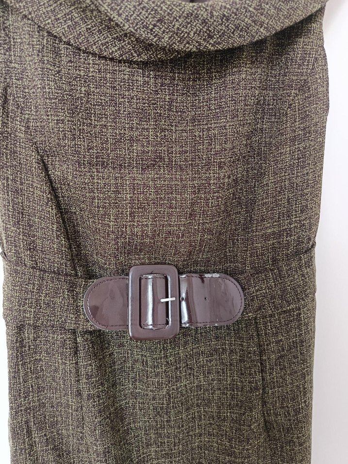 Kahverengi kaşe,kemerli midi elbise - Görsel 4