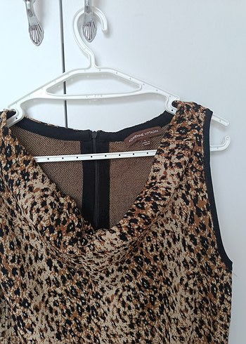l Beden kahverengi Renk Kahverengi Leopar Desenli, triko kumaş Kolsuz Midi Elbise