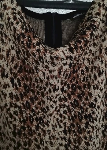 Kahverengi Leopar Desenli, triko kumaş Kolsuz Midi Elbise - Görsel 11