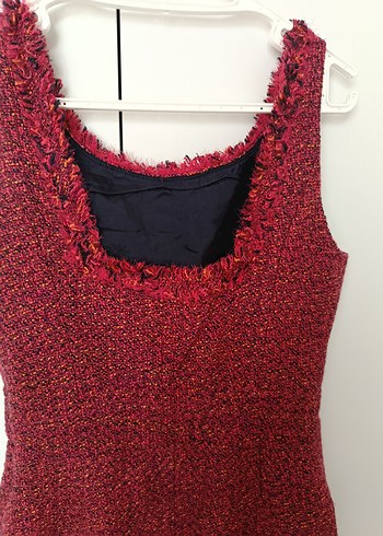 Düğmeli Bordo koyu pembe ,kaşe kumaş,boncuk işlemeli Midi Elbise - Görsel 9