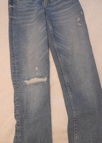 zara Gri Mavi Yırtıklı Kadın Jean Pantolon