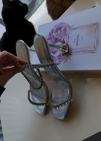 Işıltılı Cam Topuklu Kadın Abiye Ayakkabı - Görsel 2