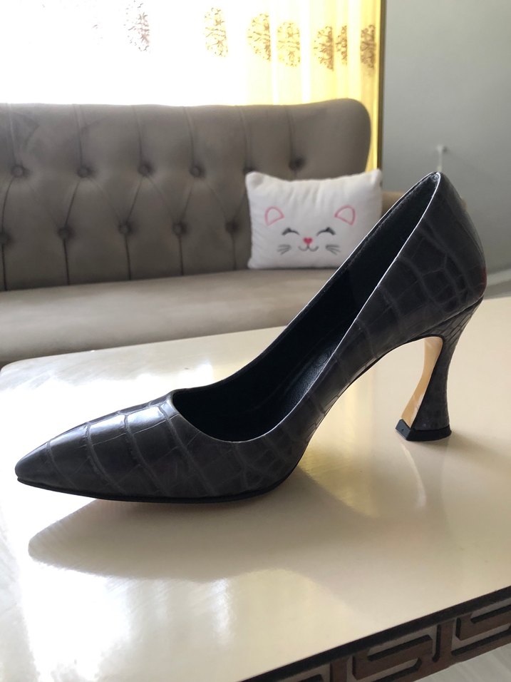 Gri timsah derisi görünümlü stiletto - Görsel 2